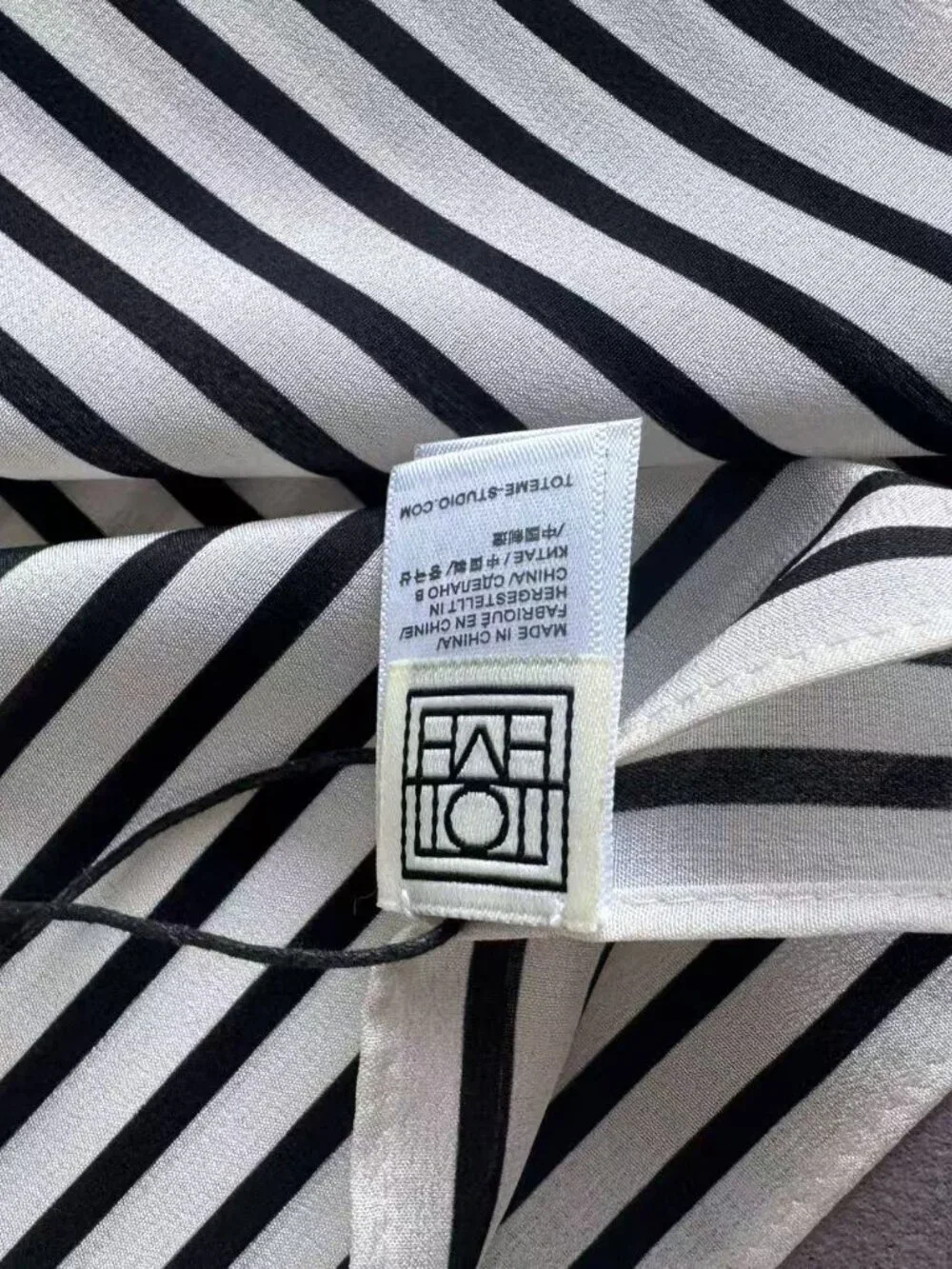 Toteme Monogram Stripe Silk Square Scarf Black White